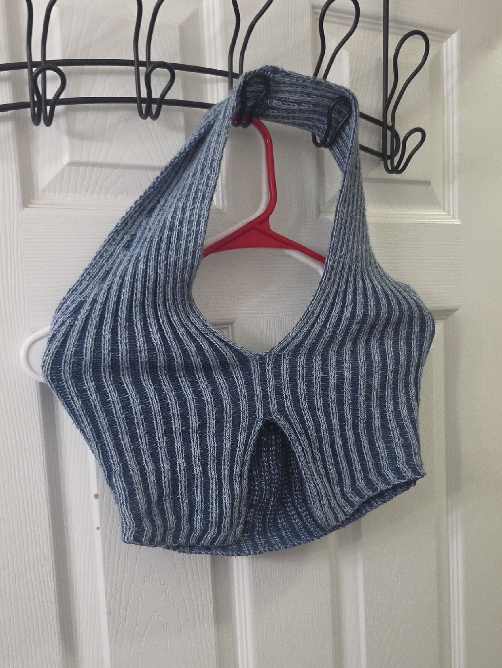 Ribbed Halter Crop Top - Blue